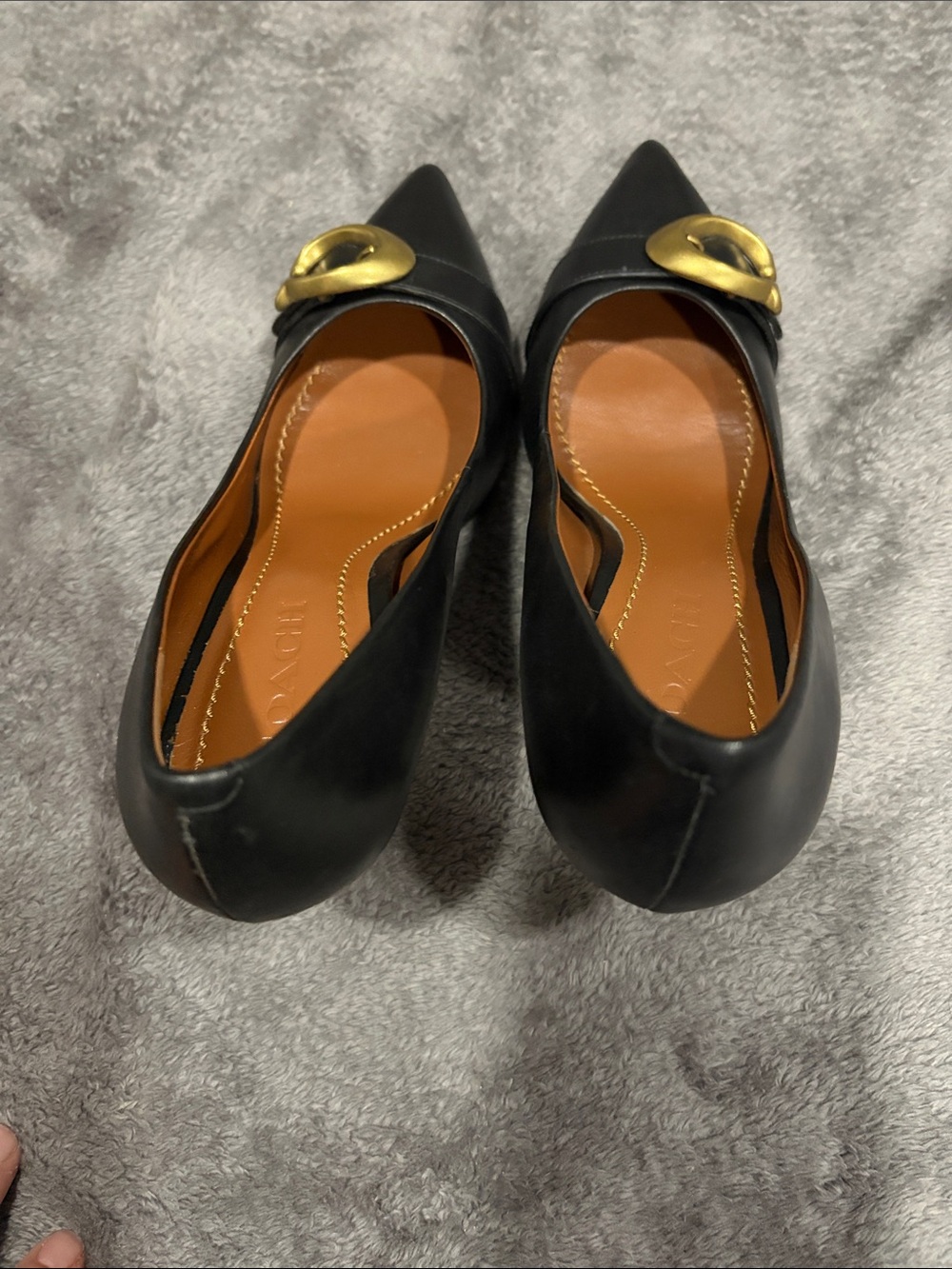 *SALE PENDING* Coach Black Leather Pointed Pumps with Brass Coach Buckle - Picture 2 of 6